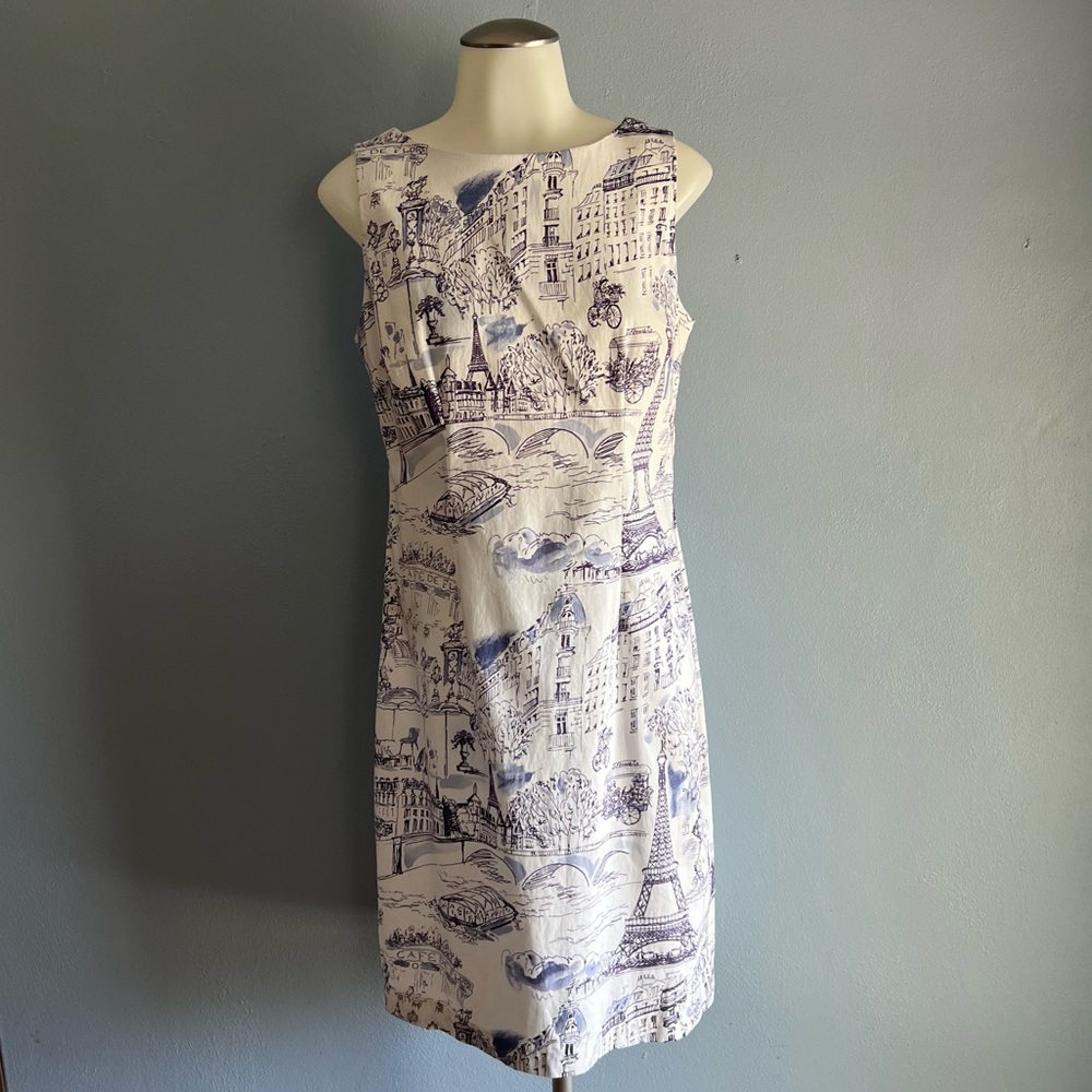 Chetta B BlueWhite Paris Toile Print Dress Size 6